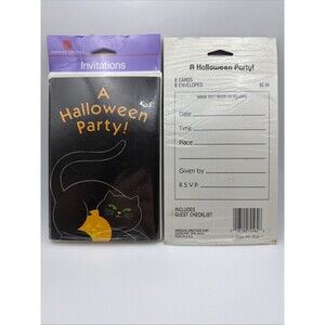 NEW Vintage Halloween Invitations Cat Pumpkin 8 Cards & Envelopes 2 Packs 16 Qty